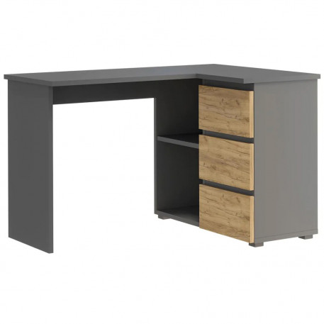 Birou colt Norge cu 3 sertare si 2 rafturi, 124x89x75 cm, antracit si craft [1]