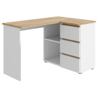 Birou colt Norge cu 3 sertare si 2 rafturi, 124x89x75 cm, alb si stejar Birou colt Norge cu 3 sertare si 2 rafturi, 124x89x75 cm, alb si stejar
