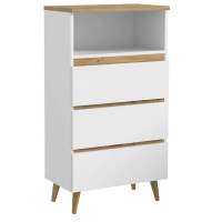 Comoda biblioteca Norge 03 cu 3 sertare si raft deschis, 65x37x119 cm, alb si stejar craft