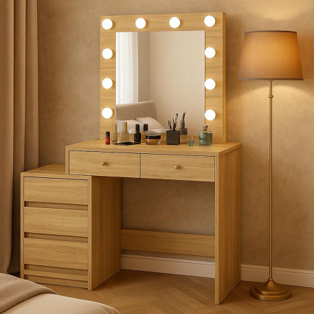 Masa de toaleta si machiaj Adele cu 5 sertare si oglinda 12 LED, 113x47x142 cm, sonoma [1]