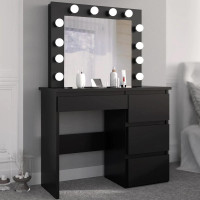 Masa de toaleta si machiaj Hollywood cu oglinda LED si 4 sertare, 94x43x140 cm, negru