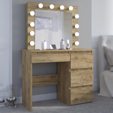 Masa de toaleta si machiaj Hollywood cu oglinda LED si 4 sertare, 94x43x140 cm, craft [1]