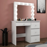 Masa de toaleta si machiaj Madlen cu oglinda LED si 4 sertare, 94x43x140 cm, alb Masa de toaleta si machiaj Madlen cu oglinda LED si 4 sertare, 94x43x140 cm, alb