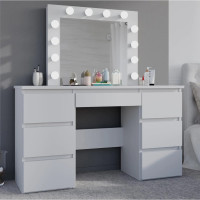 Masa de toaleta si machiaj cu oglinda LED si 7 sertare, 120x43x140 cm, alb