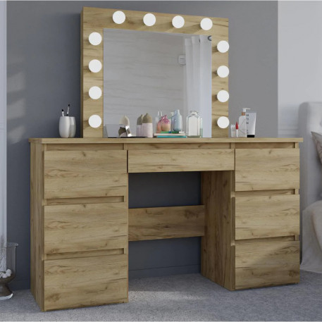 Masa de toaleta si machiaj cu oglinda LED si 7 sertare, 120x43x140 cm, craft [1]