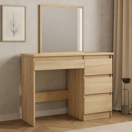 Masa de toaleta si machiaj Beta cu oglinda si 4 sertare, 94x43x130 cm, finisaj sonoma [1]