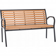 Banca de gradina cu cadru metalic, sezut si spatar rezistent din PVC imitatie lemn, 125x60x80 cm, maro