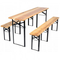 Set berarie din lemn masiv, pliabil, pentru terasa sau gradina, o masa si doua banci, 177x46cm, natur Set berarie din lemn masiv, pliabil, pentru terasa sau gradina, o masa si doua banci, 177x46cm, natur