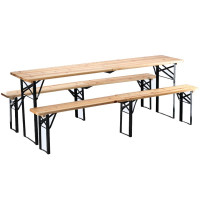 Set berarie din lemn masiv, plabil, pentru terasa sau gradina, o masa si doua banci, 220x50 cm, natur Set berarie din lemn masiv, plabil, pentru terasa sau gradina, o masa si doua banci, 220x50 cm, natur