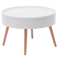 Masuta de cafea rotunda 60x40 cm, cu blat detasabil si spatiu depozitare, picioare din lemn de pin, alba Masuta de cafea rotunda 60x40 cm, cu blat detasabil si spatiu depozitare, picioare din lemn de pin, alba