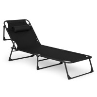Sezlong pliabil 193x67x79 cm, spatar reglabil 4 pozitii, cadru otel si material Oxford, negru Sezlong pliabil 193x67x79 cm, spatar reglabil 4 pozitii, cadru otel si material Oxford, negru