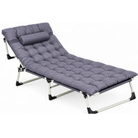 Sezlong gradina pliabil cu saltea groasa si perna, spatar reglabil, maxim 120 kg, 67x193x77 cm, gri