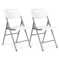 Set 2 scaune pliante 44x58x83 cm, structura metal si sezut HDPE, pliabile si usoare, alb