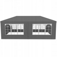 Cort de gradina 300x600 cm, 6 pereti detasabili cu ferestre si usa, structura metalica, PE impermeabil, gri Cort de gradina 300x600 cm, 6 pereti detasabili cu ferestre si usa, structura metalica, PE impermeabil, gri