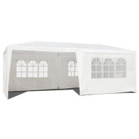 Cort de gradina 300x600 cm, 6 pereti detasabili cu ferestre si usa, structura metalica, PE impermeabil, alb