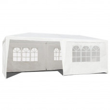 Cort de gradina 300x600 cm, 6 pereti detasabili cu ferestre si usa, structura metalica, PE impermeabil, alb