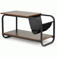 Masuta cafea cu 2 rafturi si suport reviste, cadru metalic, 87x40x46 cm, lemn natur si negru Masuta cafea cu 2 rafturi si suport reviste, cadru metalic, 87x40x46 cm, lemn natur si negru