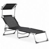Sezlong pliabil cu parasolar, spatar reglabil, 178x57 cm, 150 kg, negru Sezlong pliabil cu parasolar, spatar reglabil, 178x57 cm, 150 kg, negru