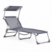 Sezlong pliabil cu parasolar, spatar reglabil, 178x57 cm, 150 kg, gri Sezlong pliabil cu parasolar, spatar reglabil, 178x57 cm, 150 kg, gri