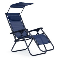 Sezlong pliabil 86x67x120 cm, zero gravity, copertina reglabila, spatar 3 pozitii, cadru otel si material impermeabil, albastru