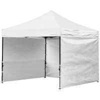 Cort tip pavilion cu 3 pereti laterali, structura solida otel si acoperis impermeabil PVC, 3x3 m cu inaltime reglabila, alb Cort tip pavilion cu 3 pereti laterali, structura solida otel si acoperis impermeabil PVC, 3x3 m cu inaltime reglabila, alb