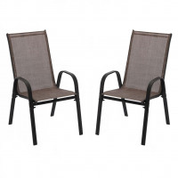 Set 2 scaune de gradina cu cadru metalic, stivuibile, 55x72x96cm, maro