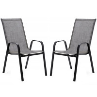 Set 2 scaune de gradina cu cadru metalic, stivuibile, 55x72x96cm, gri