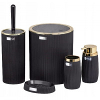 Set de accesorii rotunde pentru baie din plastic, 5 piese, negru Set de accesorii rotunde pentru baie din plastic, 5 piese, negru