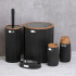 Set de accesorii rotunde pentru baie din plastic, 5 piese, negru cu accesorii din lemn [4]