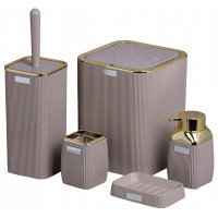 Set de accesorii patrate pentru baie din plastic, 5 piese, bej Set de accesorii patrate pentru baie din plastic, 5 piese, bej