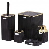 Set de accesorii patrate pentru baie din plastic, 5 piese, negru Set de accesorii patrate pentru baie din plastic, 5 piese, negru