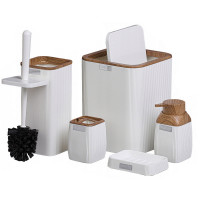 Set de accesorii patrate pentru baie din plastic, 5 piese, alb maro Set de accesorii patrate pentru baie din plastic, 5 piese, alb maro