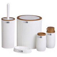 Set de accesorii rotunde pentru baie din plastic, 5 piese, alb maro Set de accesorii rotunde pentru baie din plastic, 5 piese, alb maro