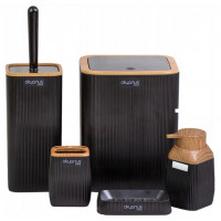 Set de accesorii patrate pentru baie din plastic, 5 piese, negru maro Set de accesorii patrate pentru baie din plastic, 5 piese, negru maro