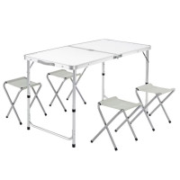 Set masa pliabila reglabila si 4 scaune, tip valiza, gri, 120x60cm Set masa pliabila reglabila si 4 scaune, tip valiza, gri, 120x60cm