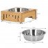 Castron inox, bol, pentru caine sau pisica, cu suport din bambus, 15cm [21]