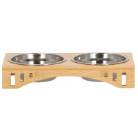 Set de 2 castroane din inox cu suport de bambus, 2x14cm Set de 2 castroane din inox cu suport de bambus, 2x14cm