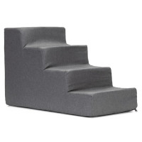Scara pentru animale de companie, caini sau pisici, 4 trepte, antiderapanta, husa detasabila, inaltime 40 cm, gri inchis
