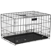 Cusca pentru animale, 2 usi, Pliabila din metal, XL, Negru, 93x67x56 cm