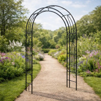 Pergola gradina pentru plante cataratoare, structura din otel, 145x38x240 cm, verde