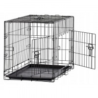 Cusca pentru animale, 2 usi, Pliabila din metal, L, Negru, 61x49x42 cm