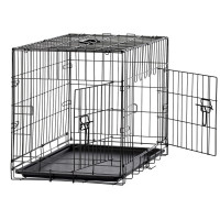 Cusca metalica pentru caine L, pliabila, cu tava detasabila si maner, 76x45x51 cm, negru