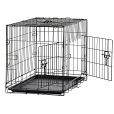 Cusca metalica pentru caine L, pliabila, cu tava detasabila si maner, 76x45x51 cm, negru Cusca metalica pentru caine L, pliabila, cu tava detasabila si maner, 76x45x51 cm, negru