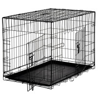 Cusca metalica pentru caine XL, pliabila, cu tava detasabila si maner, 91x57x63 cm, negru