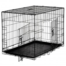 Cusca metalica pentru caine XL, pliabila, cu tava detasabila si maner, 91x57x63 cm, negru Cusca metalica pentru caine XL, pliabila, cu tava detasabila si maner, 91x57x63 cm, negru