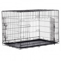 Cusca metalica pliabila pentru animale, cu maner si tava detasabila, 107x69x76 cm, negru