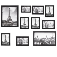 Set 10 rame foto de perete, colaj de 10 fotografii, diferite dimensiuni, negru Set 10 rame foto de perete, colaj de 10 fotografii, diferite dimensiuni, negru