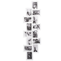 Rama foto de perete, colaj de 14 fotografii, 36x118cm, alb