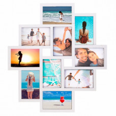 Rama foto de perete, colaj de 10 fotografii, 48x53cm, alb