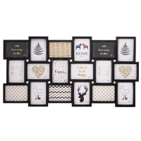 Rama foto de perete, colaj de 18 fotografii, 52x101cm, negru